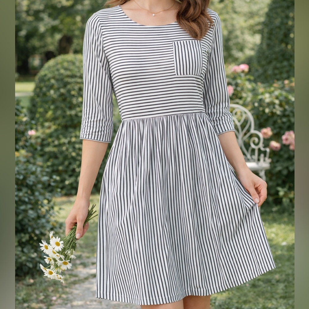 Striped comfy relaxed Black and White‎ Dress medium